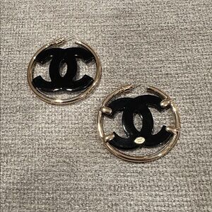 Black and Gold Logo Hoop Earrings